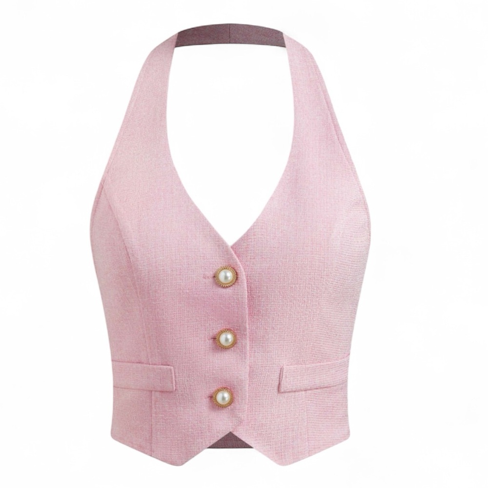 Cider Pink Halter Vest with Pearl Buttons